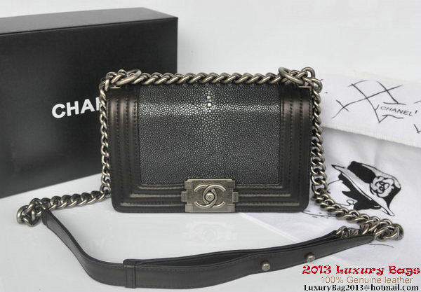 Boy Chanel Flap Shoulder Bag in Original Galuchat A66231 Black