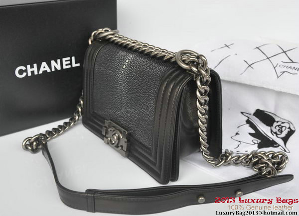 Boy Chanel Flap Shoulder Bag in Original Galuchat A66231 Black