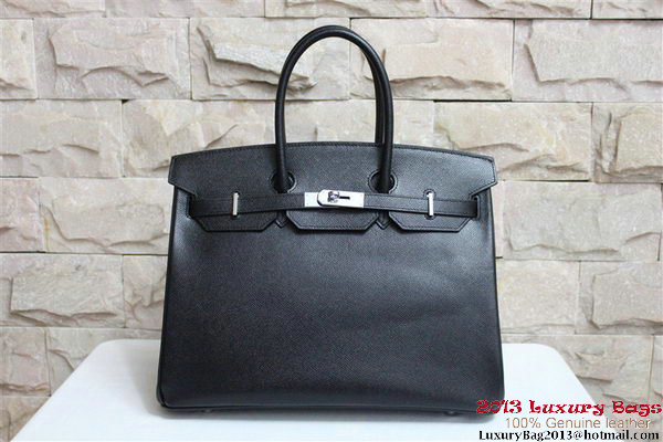 Hermes Birkin 35CM Tote Bag Black Clemence Leather H6089 Silver/Gold