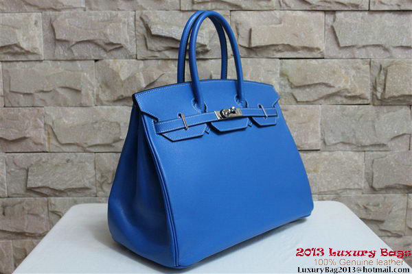 Hermes Birkin 35CM Tote Bag Blue Clemence Leather H6089 Gold/Silver