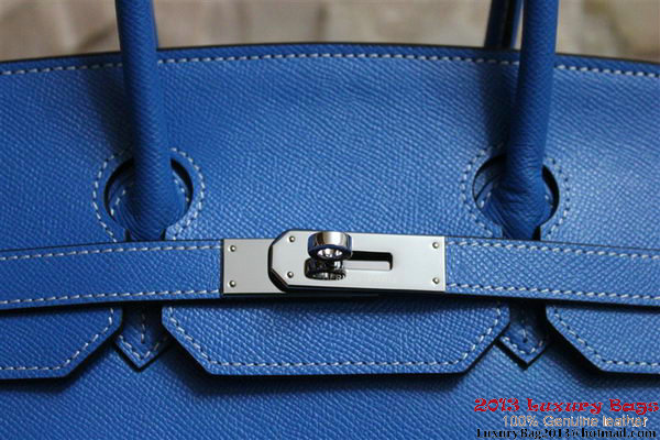 Hermes Birkin 35CM Tote Bag Blue Clemence Leather H6089 Gold/Silver