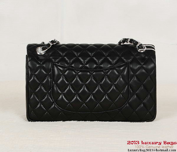 Chanel 2.55 Series Bag Black Sheepskin Leather 1112 Silver