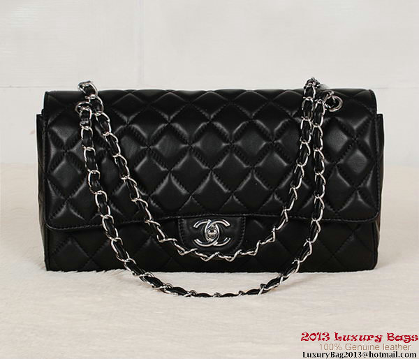 Chanel Classic Flap Bag 1113 Black Sheepskin Silver