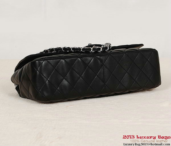 Chanel Classic Flap Bag 1113 Black Sheepskin Silver