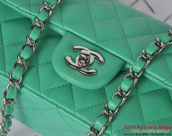 Chanel Classic Flap Bags Green Original Sheepskin Leather A1116 Silver