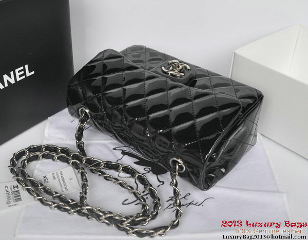 Chanel Classic Flap Bags Black Original Patent Leather A1116 Silver