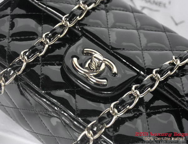 Chanel Classic Flap Bags Black Original Patent Leather A1116 Silver