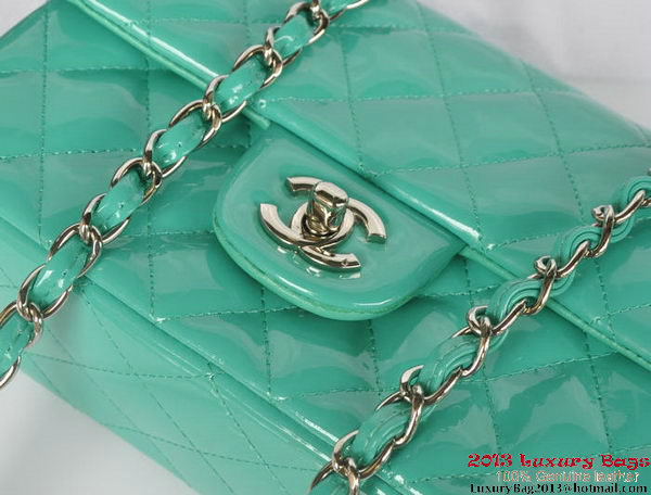 Chanel Classic Flap Bags Light Green Original Patent Leather A1116 Silver