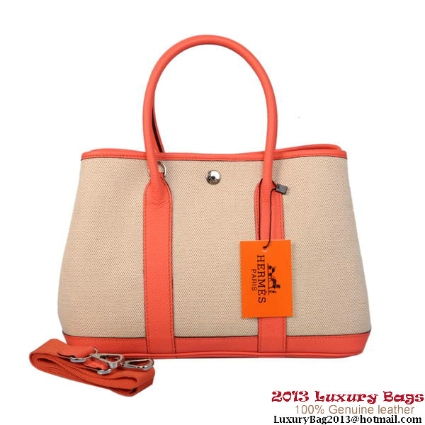 Hermes Garden Party 30CM Bag Canvas Leather A1288 Light Red