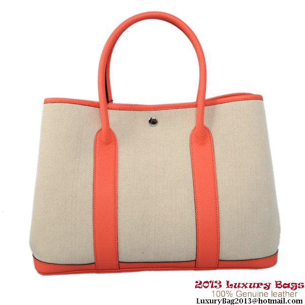 Hermes Garden Party 36CM Bag Canvas Leather A1288 Light Red