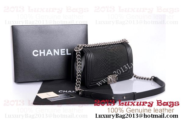 Boy Chanel Flap Shoulder Bag Genuine Python Leather A37003 Black
