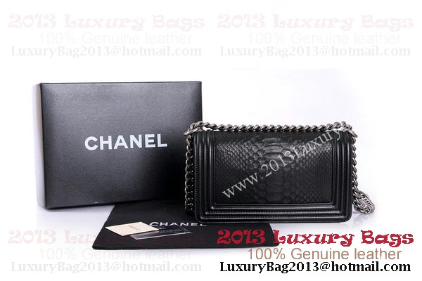 Boy Chanel Flap Shoulder Bag Genuine Python Leather A37003 Black