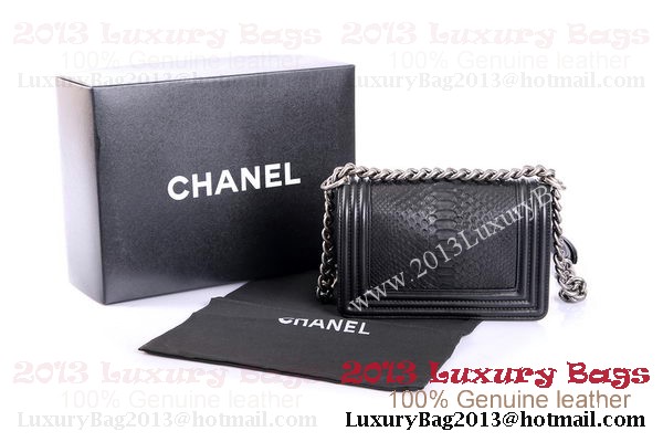 Boy Chanel Flap Shoulder Bag Genuine Python Leather A37006 Black