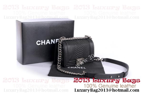 Boy Chanel Flap Shoulder Bag Genuine Python Leather A37006 Black