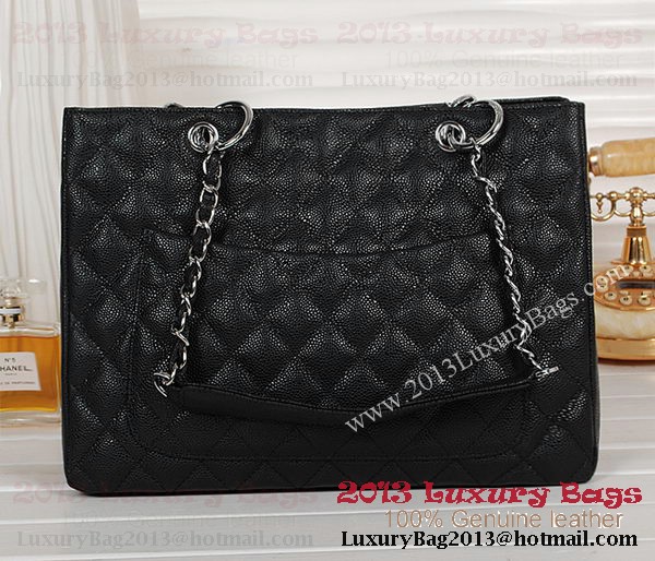 Chanel Classic CC Shopping Bag Black Cannage Patterns A35899 Silver