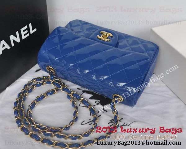 Chanel Classic Flap Bags Blue Original Patent Leather A1116 Gold