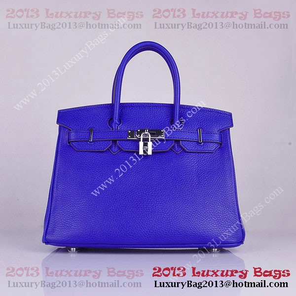 Hermes Birkin 30CM Tote Bag Blue Clemence Leather H6088 Silver