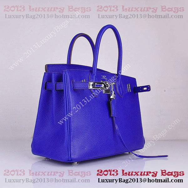 Hermes Birkin 30CM Tote Bag Blue Clemence Leather H6088 Silver