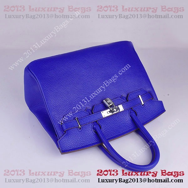 Hermes Birkin 30CM Tote Bag Blue Clemence Leather H6088 Silver