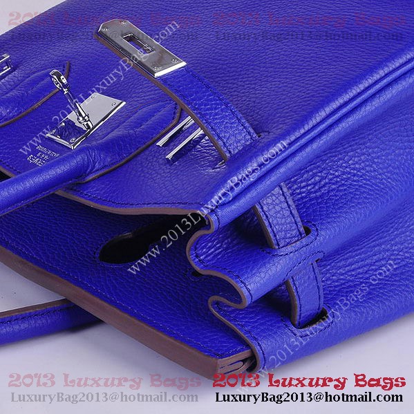 Hermes Birkin 30CM Tote Bag Blue Clemence Leather H6088 Silver