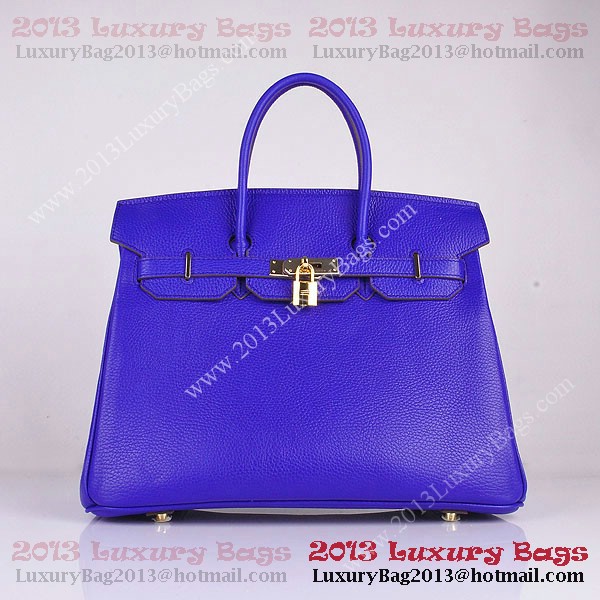 Hermes Birkin 35CM Tote Bag Blue Clemence Leather H6089 Gold