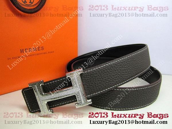 Hermes Calf Leather Diamond Belt HB118 Black Silver