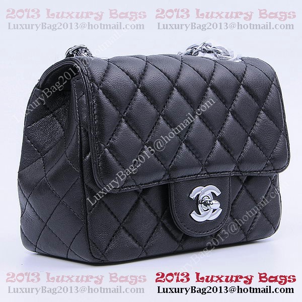 Chanel mini Classic Flap Bag Black Sheekskin 1115 Silver