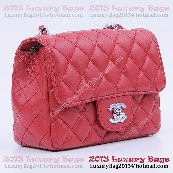 Chanel mini Classic Flap Bag Red Sheekskin 1115 Silver