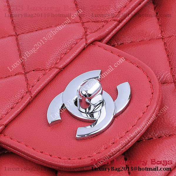 Chanel mini Classic Flap Bag Red Sheekskin 1115 Silver