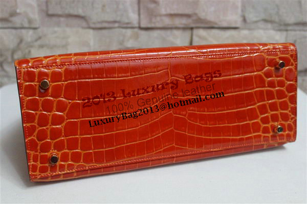 Hermes Kelly 32cm Shoulder Bag Orange Croco Patent Leather K32 Gold