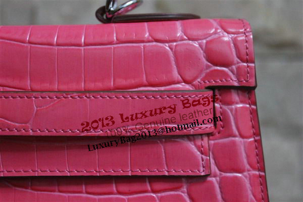 Hermes Kelly 32cm Shoulder Bag Pink Croco Patent Leather K32 Silver