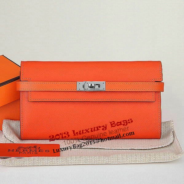 Hermes Kelly Original Saffiano Leather Bi-Fold Wallet A708 Orange