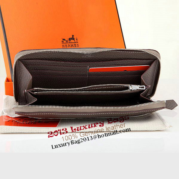 Hermes Zipper Wallet Original Leather A309 Dark Gray