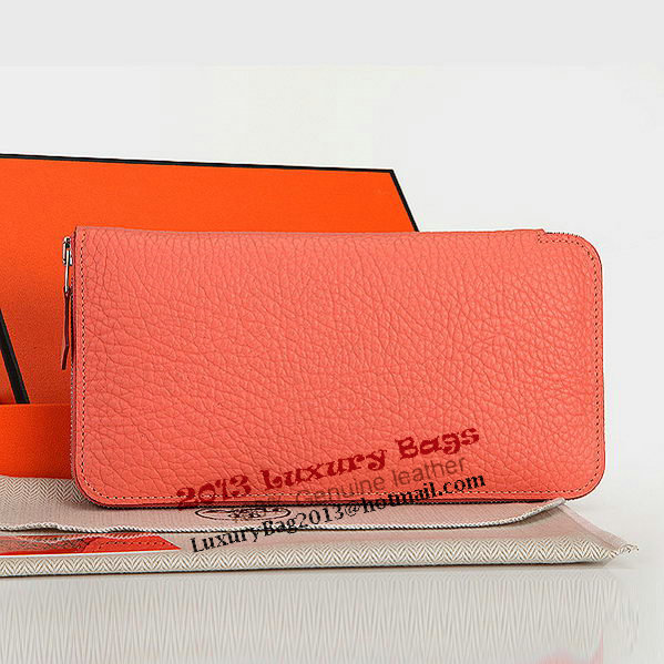 Hermes Zipper Wallet Original Leather A309 Dark Pink