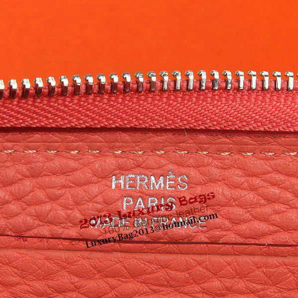 Hermes Zipper Wallet Original Leather A309 Dark Pink