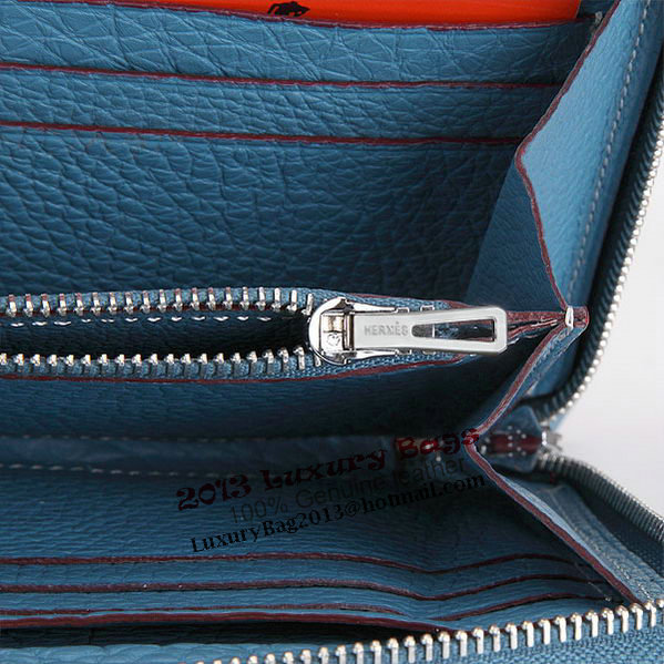 Hermes Zipper Wallet Original Leather A309 Light Blue