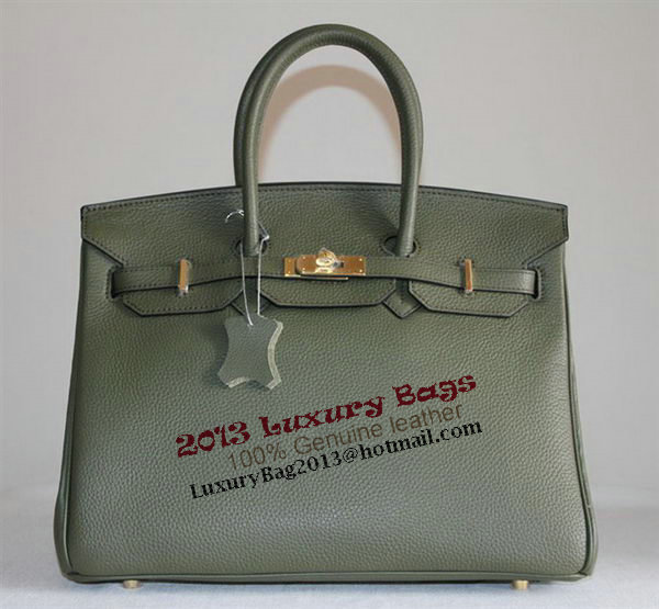 Hermes Birkin 35CM Tote Bag Dark Green Clemence Leather H6089 Gold