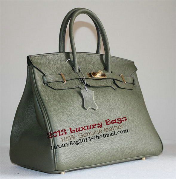 Hermes Birkin 35CM Tote Bag Dark Green Clemence Leather H6089 Gold