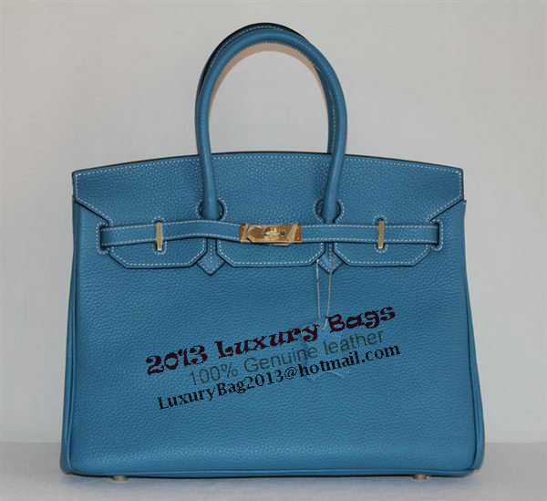 Hermes Birkin 35CM Tote Bag Light Blue Clemence Leather H6089 Gold