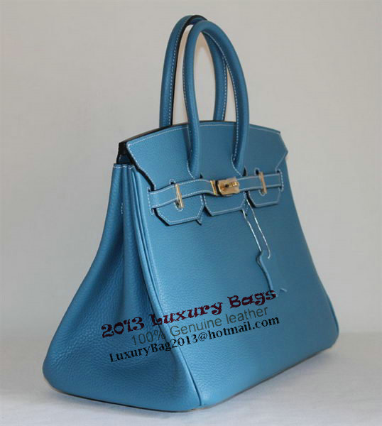 Hermes Birkin 35CM Tote Bag Light Blue Clemence Leather H6089 Gold