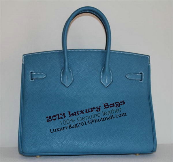 Hermes Birkin 35CM Tote Bag Light Blue Clemence Leather H6089 Gold