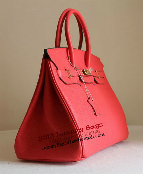 Hermes Birkin 35CM Tote Bag Red Clemence Leather H6089 Gold