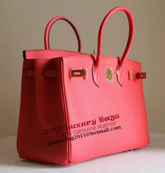 Hermes Birkin 35CM Tote Bag Red Clemence Leather H6089 Gold