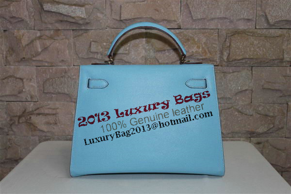 Hermes Kelly 32cm Shoulder Bag Light Blue Saffiano Leather K32 Gold