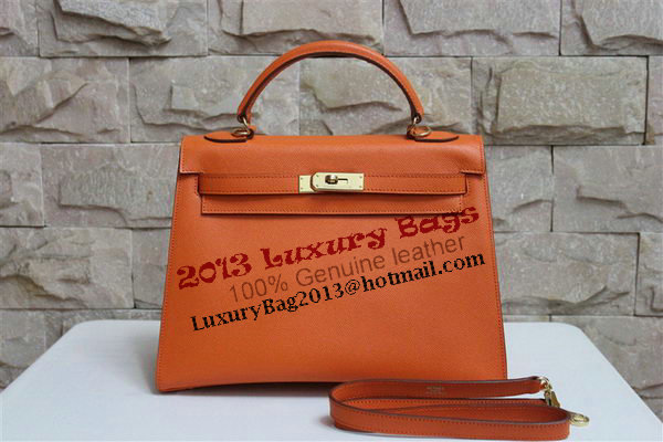 Hermes Kelly 32cm Shoulder Bag Orange Saffiano Leather K32 Gold