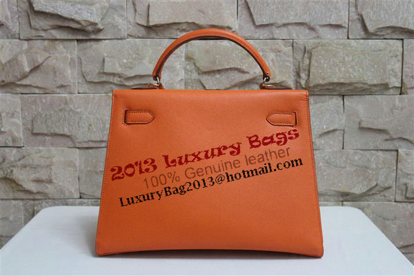 Hermes Kelly 32cm Shoulder Bag Orange Saffiano Leather K32 Gold