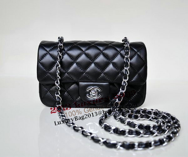 Chanel mini Classic Flap Bag Black Sheekskin 1117 Silver