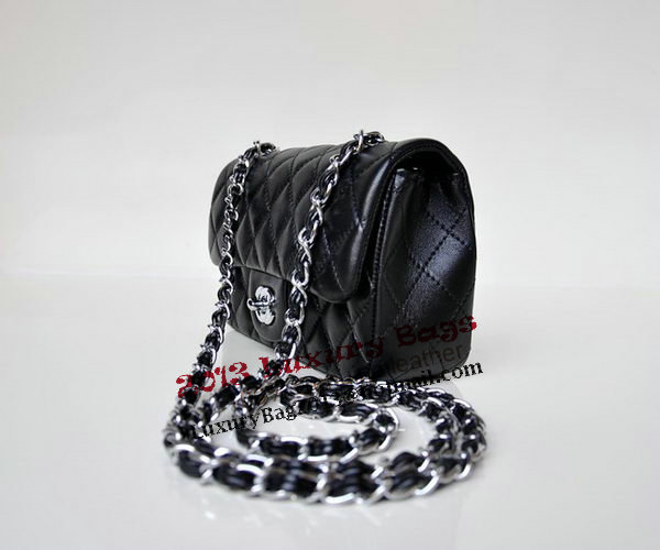 Chanel mini Classic Flap Bag Black Sheekskin 1117 Silver