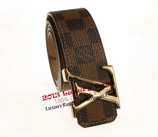 Louis Vuitton Damier Ebene Canvas Belt LV207 Shiny Gold