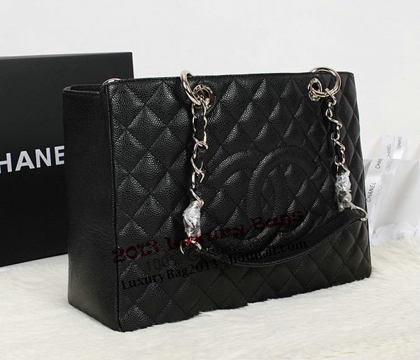 Chanel A50995 Black Original Leather Shoulder Bag Silver